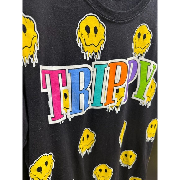 Launder Trippy Smiley Face T Shirt size M Black Bailey Apparel - Picture 2 of 6